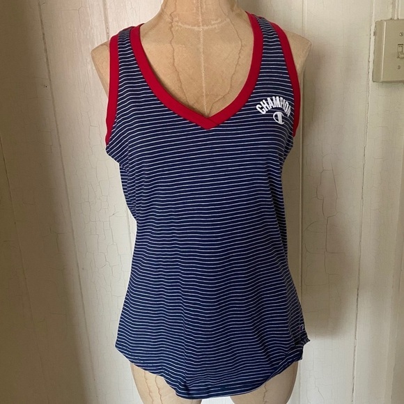 Champion Tops - CHAMPION Women's sz M Navy Blue Tank Top Red Trim